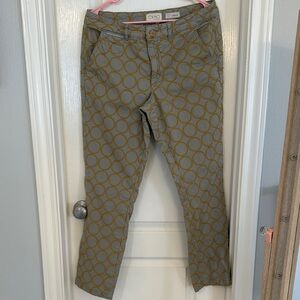 Design by Anthropologie. Warm beige  Pants with Gold embroidery Circles